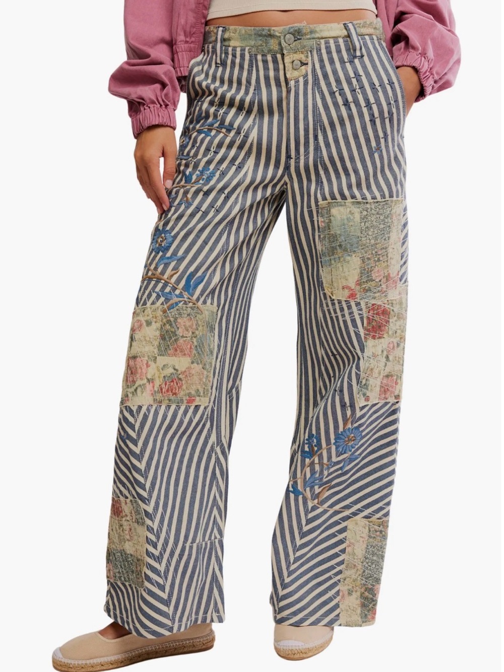 Free People Striped Wide-Leg Runyon Patchwork Pants - NWT - 14 - may run big